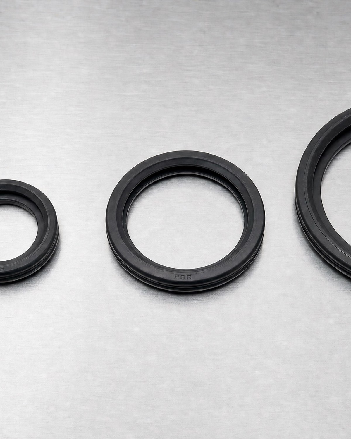 PBR-branded oil seal rings in four diameters — Rubber Components range